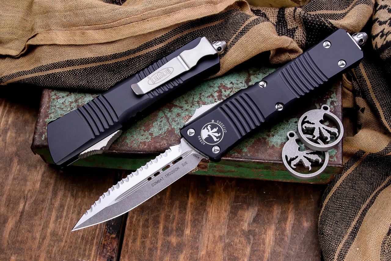 Microtech Combat Troodon OTF 3.8" Dagger Serrated Stonewash 142-12 3 Microtech Combat Troodon OTF 3.8" Dagger Serrated Stonewash 142-12