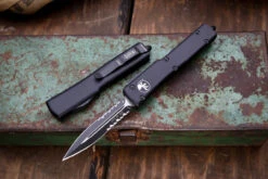 Microtech UTX-70 OTF Automatic Knife 2.4" Dagger Serrated Black 147-2T