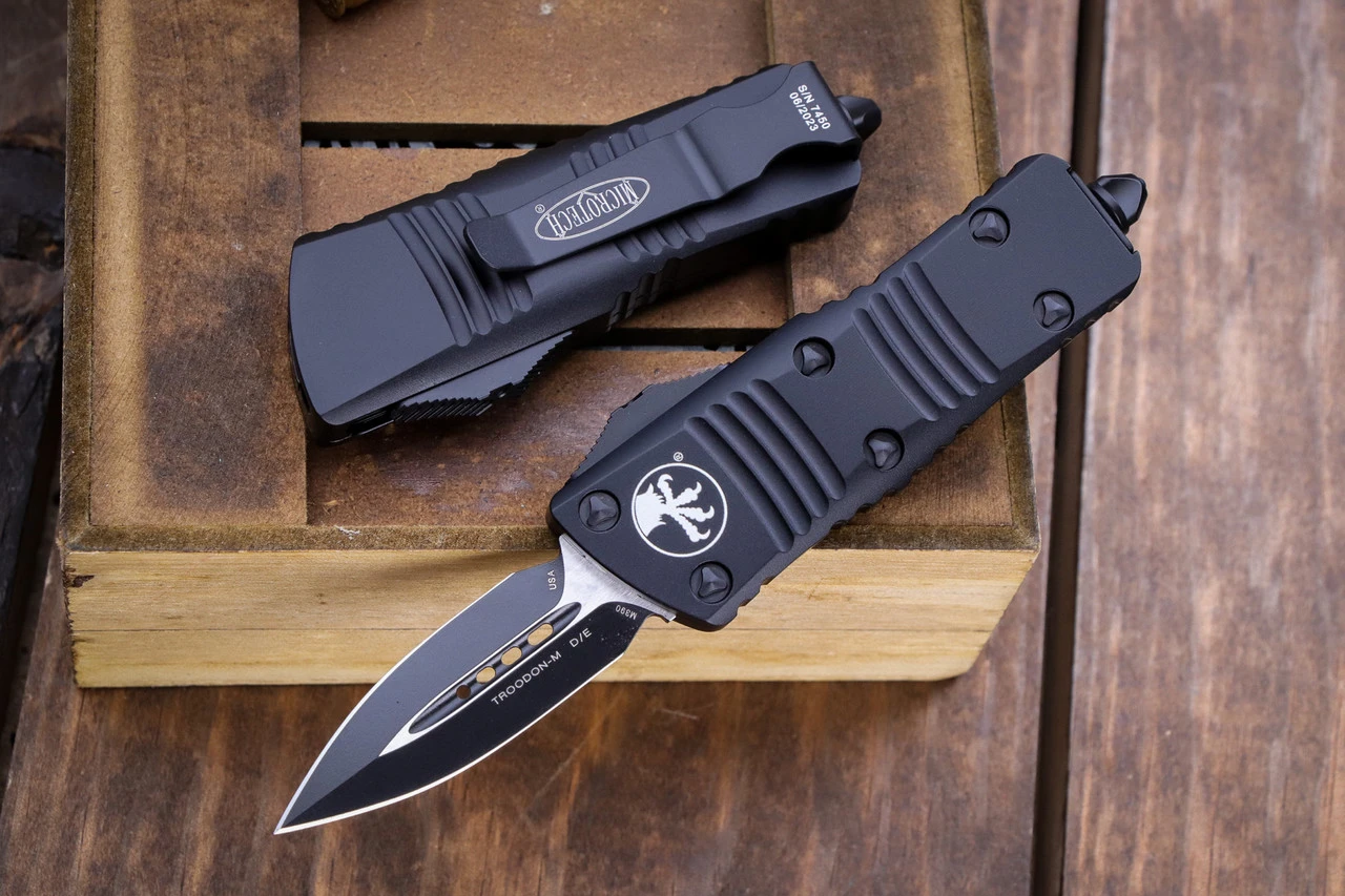Microtech Mini Troodon OTF Automatic Cali Legal Knife 1.9" Dagger Black 238-1T 3 Microtech Mini Troodon OTF Automatic Cali Legal Knife 1.9" Dagger Black 238-1T