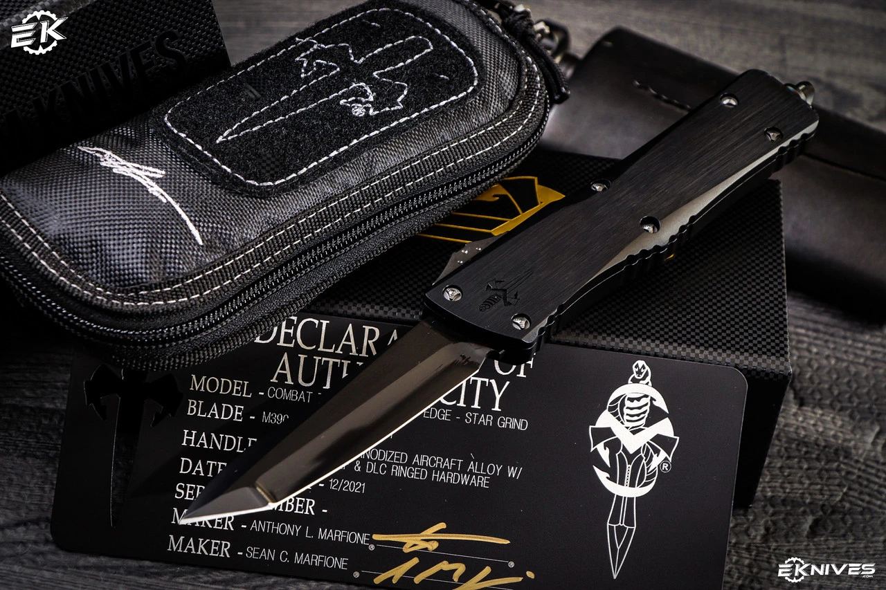 Marfione Custom "Combat Troodon" Dagger Relief OTF Automatic 3.8" DLC Satin Tanto Star Grind 3 Marfione Custom "Combat Troodon" Dagger Relief OTF Automatic 3.8" DLC Satin Tanto Star Grind