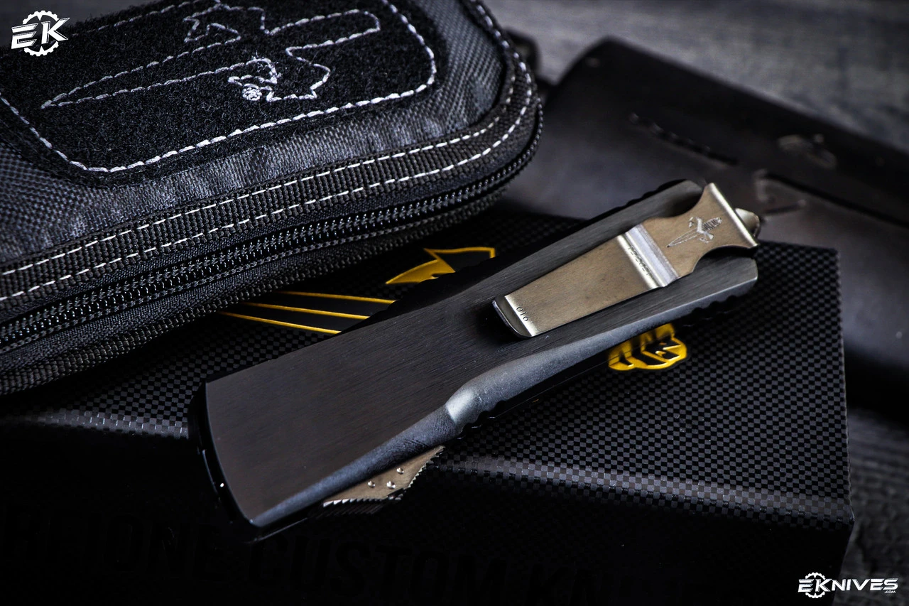 Marfione Custom "Combat Troodon" Dagger Relief OTF Automatic 3.8" DLC Satin Tanto Star Grind 5 Marfione Custom "Combat Troodon" Dagger Relief OTF Automatic 3.8" DLC Satin Tanto Star Grind - Image 3