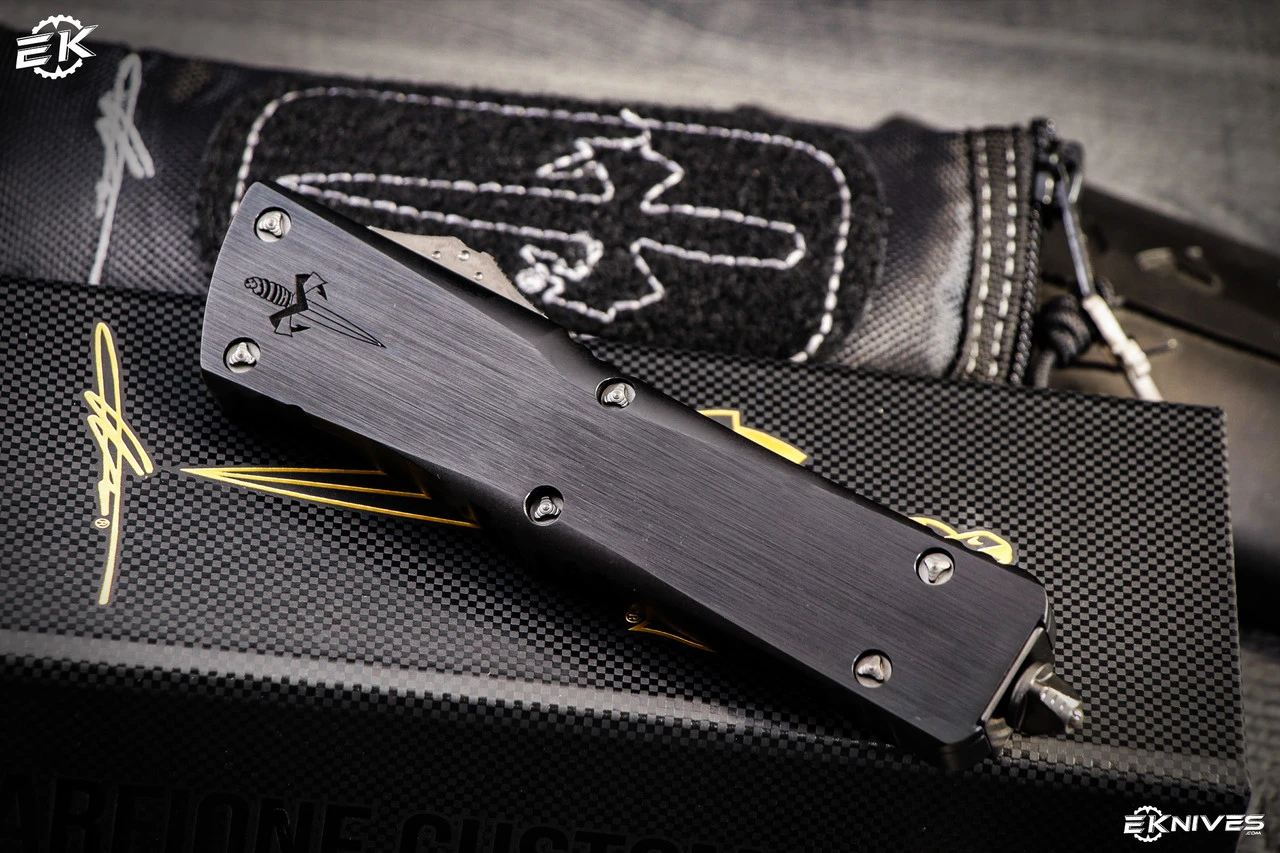 Marfione Custom "Combat Troodon" Dagger Relief OTF Automatic 3.8" DLC Satin Tanto Star Grind 4 Marfione Custom "Combat Troodon" Dagger Relief OTF Automatic 3.8" DLC Satin Tanto Star Grind - Image 2