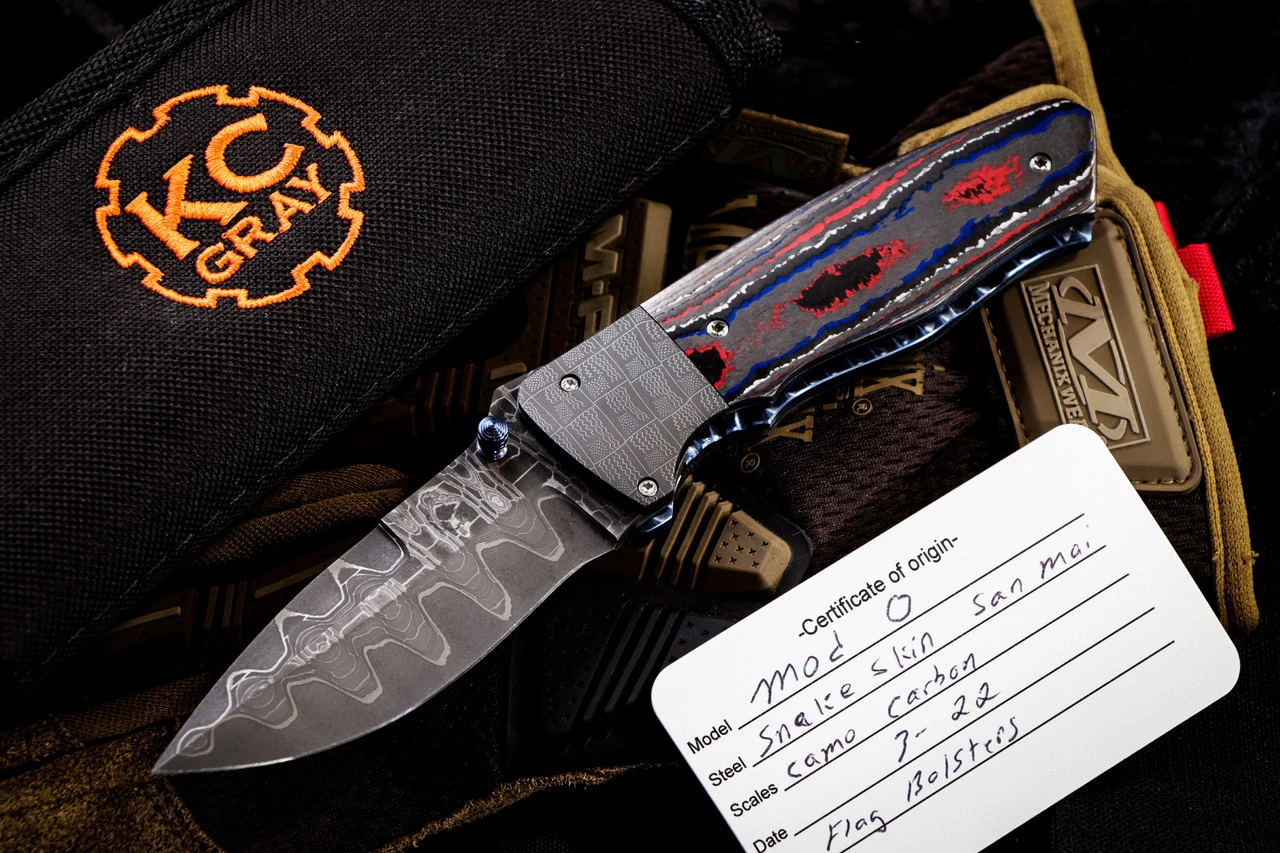 KC Gray "Mod-0" Camo Carbon 3" Snake Skin San Mai 3 KC Gray "Mod-0" Camo Carbon 3" Snake Skin San Mai
