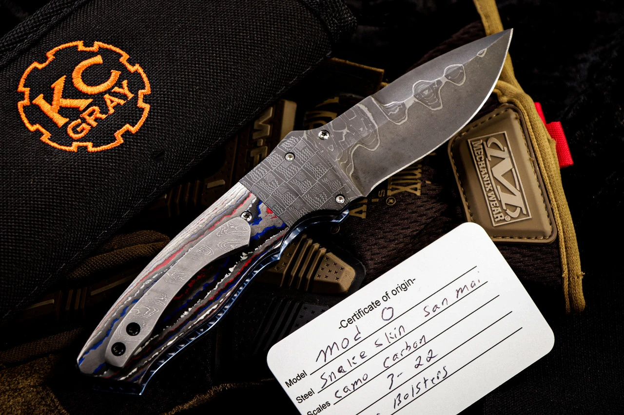 KC Gray "Mod-0" Camo Carbon 3" Snake Skin San Mai 4 KC Gray "Mod-0" Camo Carbon 3" Snake Skin San Mai - Image 2