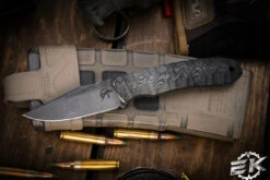 Jason Knight Forge Studio Jurassic Bird And Trout Fixed Blade Black Textured Micarta 2.95" Acid Wash