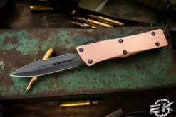 Microtech/Marfione Custom "Troodon" OTF Copper Polished Damascus, Copper Accents