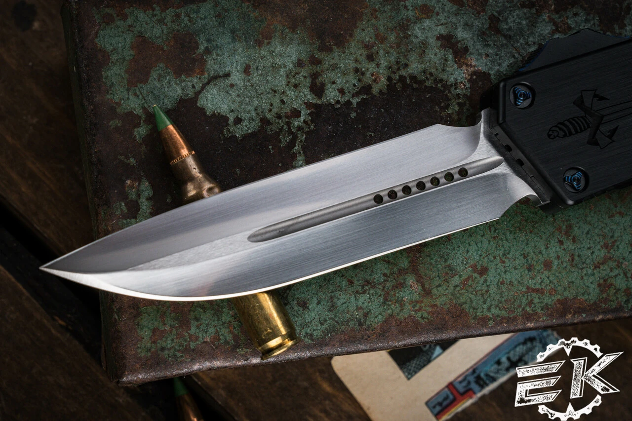 Marfione Custom Scarab II OTF Automatic Knife, Blue Ringed HW 4" DE-S Drop Double Edge Hand Rubbed 9 Marfione Custom Scarab II OTF Automatic Knife, Blue Ringed HW 4" DE-S Drop Double Edge Hand Rubbed - Image 7