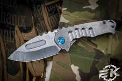 Medford Praetorian Genesis "T" Folding Knife Tumbled Titanium, Blue HW/Clip 3.3" Drop Point Tumbled