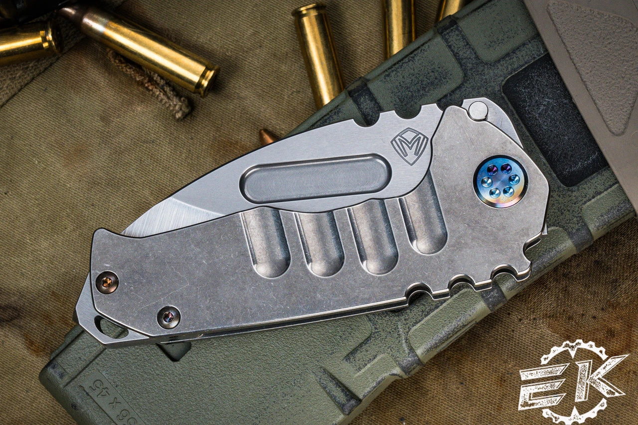 Medford Praetorian Genesis "T" Folding Knife Tumbled Titanium, Flamed HW/Clip 3.3" Drop Point 5 Medford Praetorian Genesis "T" Folding Knife Tumbled Titanium, Flamed HW/Clip 3.3" Drop Point - Image 3