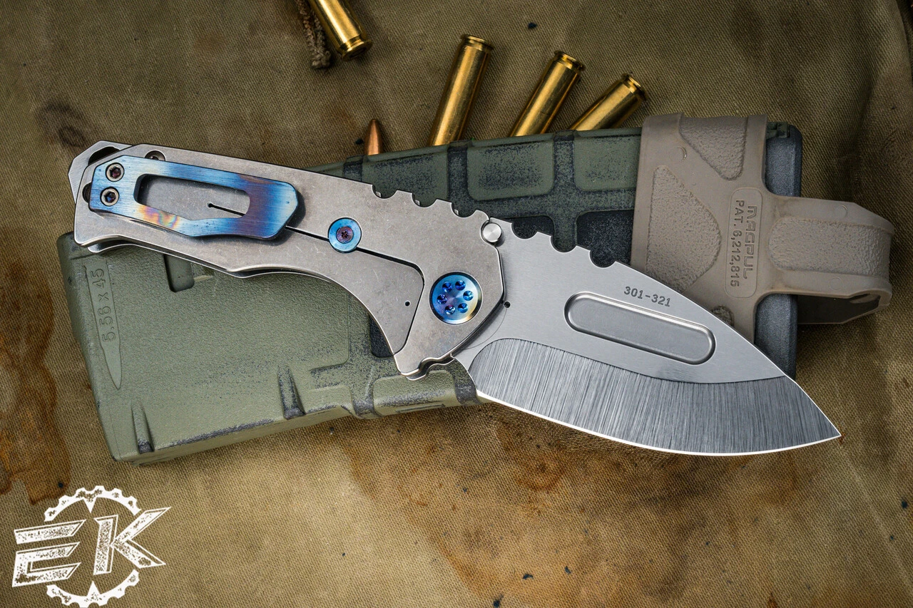 Medford Praetorian Genesis "T" Folding Knife Tumbled Titanium, Flamed HW/Clip 3.3" Drop Point 4 Medford Praetorian Genesis "T" Folding Knife Tumbled Titanium, Flamed HW/Clip 3.3" Drop Point - Image 2