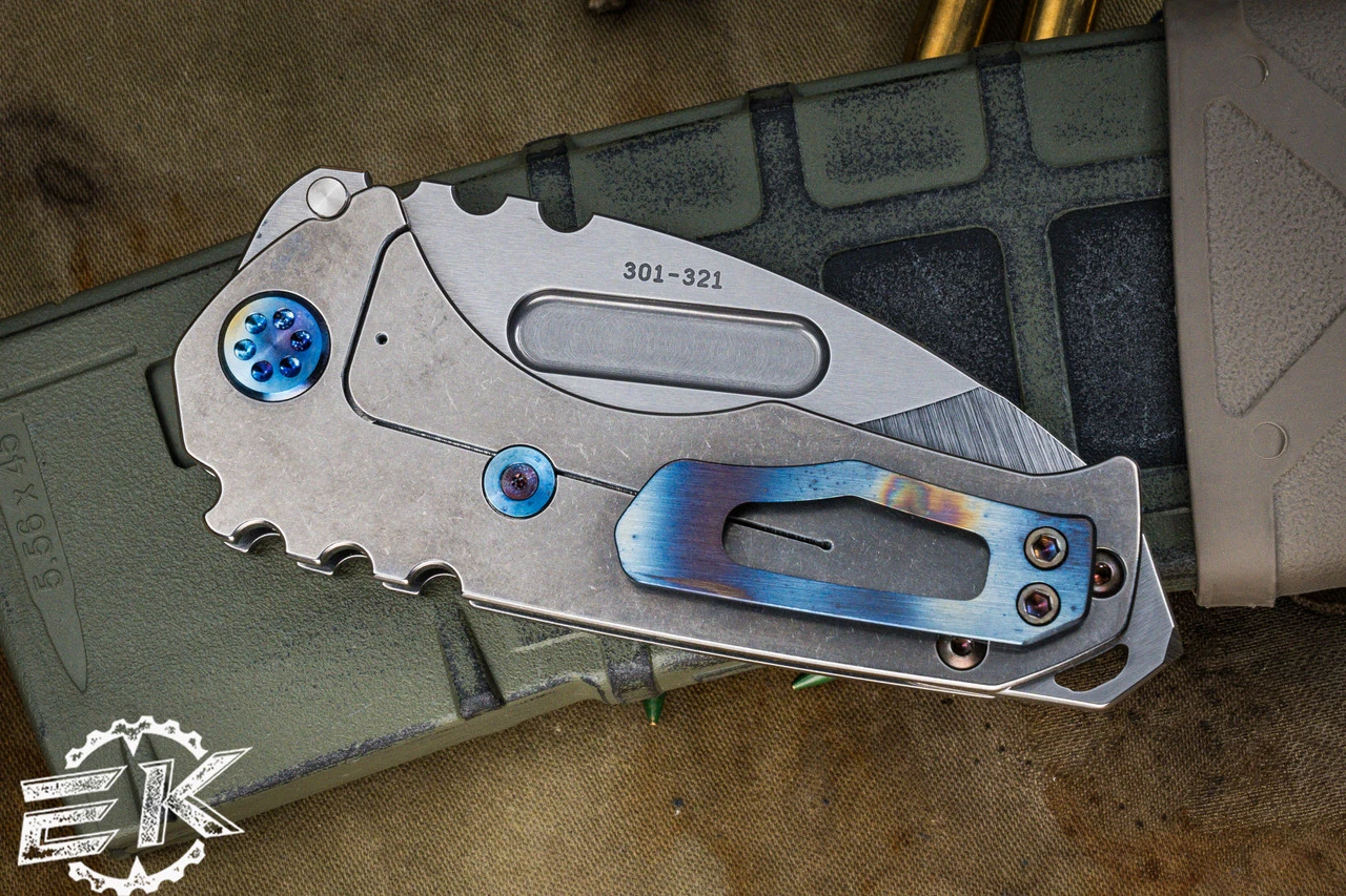 Medford Praetorian Genesis "T" Folding Knife Tumbled Titanium, Flamed HW/Clip 3.3" Drop Point 6 Medford Praetorian Genesis "T" Folding Knife Tumbled Titanium, Flamed HW/Clip 3.3" Drop Point - Image 4