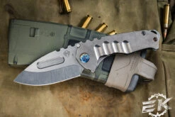 Medford Praetorian Genesis "T" Folding Knife Tumbled Titanium, Flamed HW/Clip 3.3" Drop Point