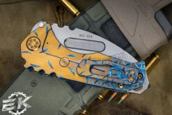 Medford Praetorian Genesis "T" Folding Knife Blue/Bronze "Jasmine Fade" Sculpted Titanium 3.3" Drop Point Tumbled -Best Knifes Shop MK029STD 37A2 T1C1 BN 1 4 05940.1688752514