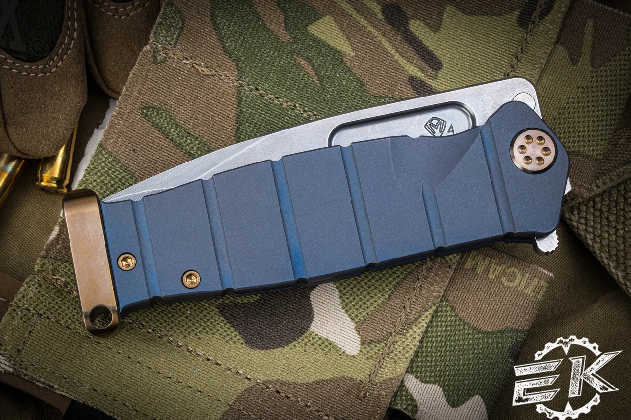 Medford USMC FF Fighter Flipper Knife Blue Titanium 4.25" Drop Point Tumbled 4 Medford USMC FF Fighter Flipper Knife Blue Titanium 4.25" Drop Point Tumbled - Image 2