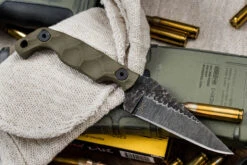 Stroup Knives MINI Fixed Blade Knife OD Green G10 3" Acid Wash Carved Pike