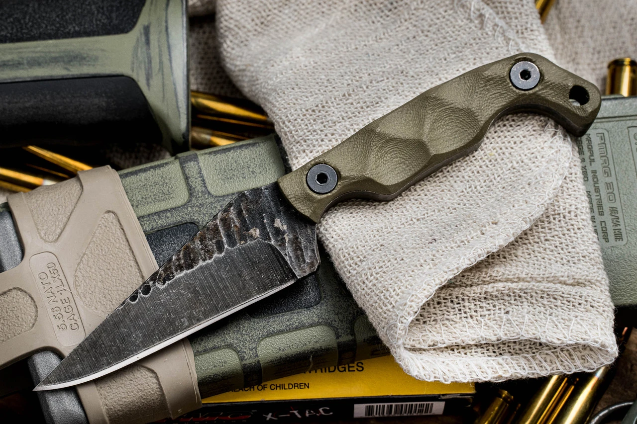 Stroup Knives MINI Fixed Blade Knife OD Green G10 3" Acid Wash Carved Pike 4 Stroup Knives MINI Fixed Blade Knife OD Green G10 3" Acid Wash Carved Pike - Image 2