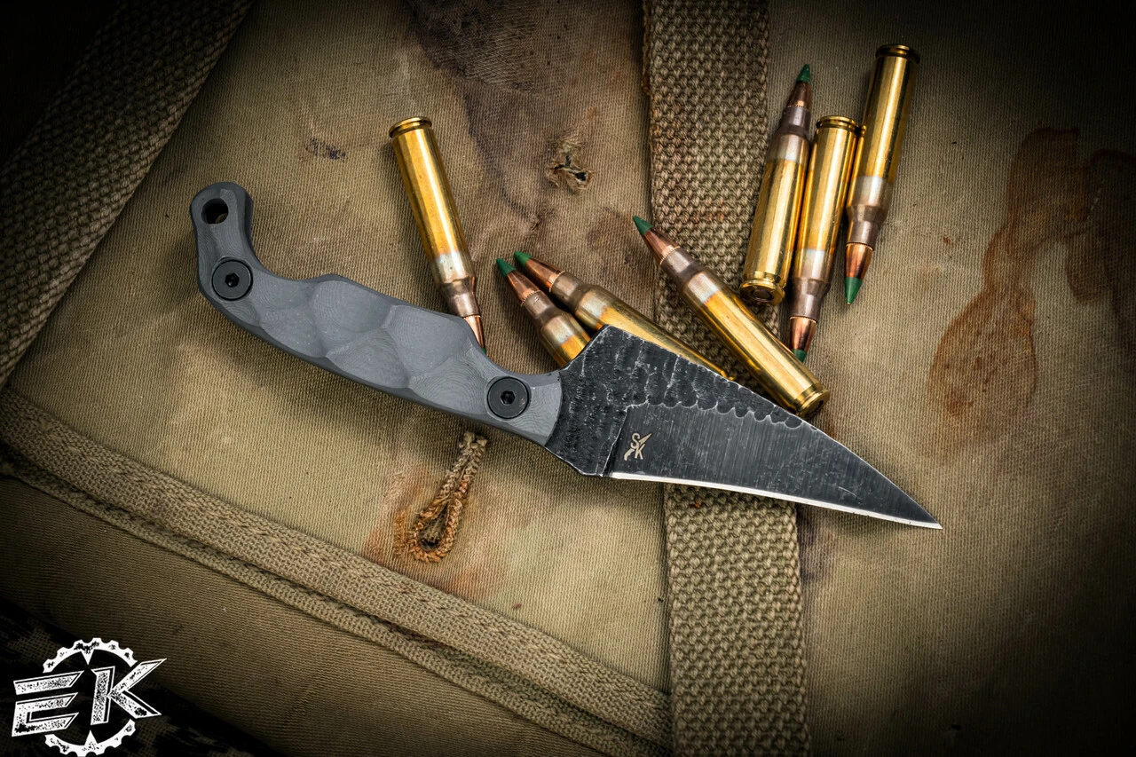 Stroup Knives MINI MOD 2 Fixed Blade Knife Grey G10 3" Acid Wash Pikal Reverse Edge 4 Stroup Knives MINI MOD 2 Fixed Blade Knife Grey G10 3" Acid Wash Pikal Reverse Edge - Image 2