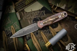 Blackside Customs / Starlingear P7 Custom Copper 1920's Deco 3.5" Dagger Nichols Damascus