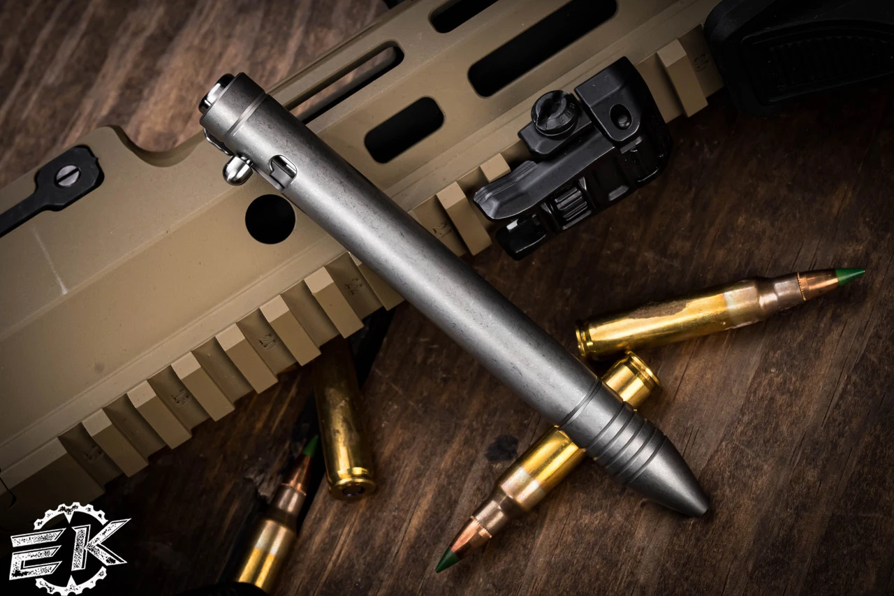 Chaves Knives Ultramar "Bolt Action" Pen Titanium Solid Sleeve 4.85" Skull Clip (Polished) 3 Chaves Knives Ultramar "Bolt Action" Pen Titanium Solid Sleeve 4.85" Skull Clip (Polished)