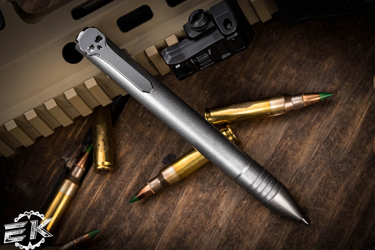 Chaves Knives Ultramar "Bolt Action" Pen Titanium Solid Sleeve 4.85" Skull Clip (Polished) 4 Chaves Knives Ultramar "Bolt Action" Pen Titanium Solid Sleeve 4.85" Skull Clip (Polished) - Image 2