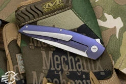 Hog House Knives Model T Folding Knife Purple Titanium 3.5" RWL-34 Drop Point Blasted -Best Knifes Shop S N 83 Purple 3 51904.1676933180