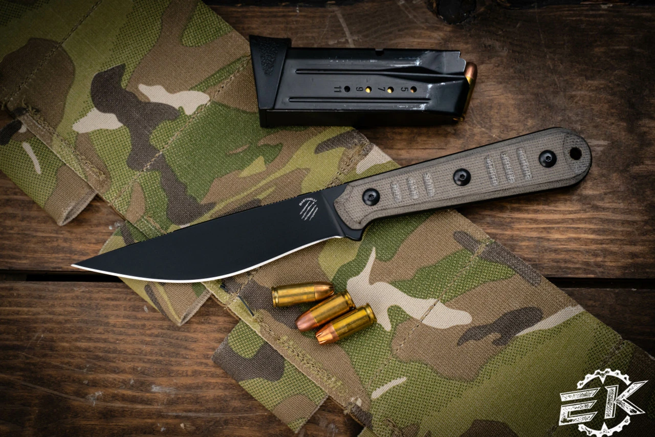 Bastinelli Knives "Silence Slim" Fixed Blade Knife Green Canvas Micarta 5" Dark Stonewash 3 Bastinelli Knives "Silence Slim" Fixed Blade Knife Green Canvas Micarta 5" Dark Stonewash