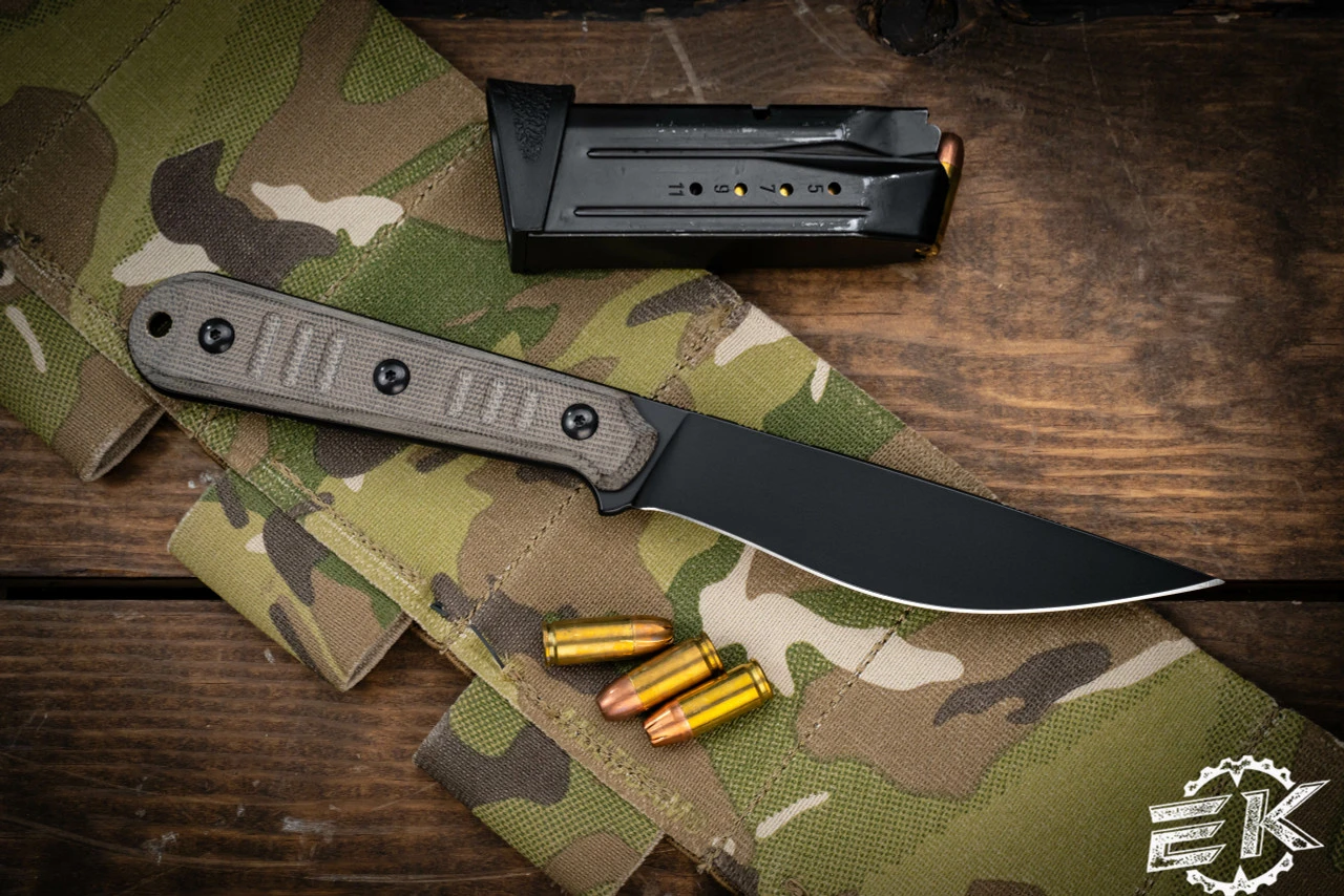 Bastinelli Knives "Silence Slim" Fixed Blade Knife Green Canvas Micarta 5" Dark Stonewash 4 Bastinelli Knives "Silence Slim" Fixed Blade Knife Green Canvas Micarta 5" Dark Stonewash - Image 2