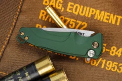 Medford Smooth Criminal Button Lock Flipper Knife Hunter Green 3" S45VN Tumbled -Best Knifes Shop Smooth Criminal S45VN Tum Std Green Green Bronze Bronze Closed 64817.1666112659