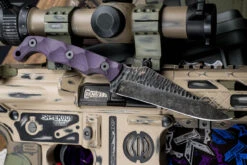 Stroup Knives Custom TU2 Fixed Blade Knife Purple G10 4.5" Acid Wash Carved Pike