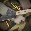 Stroup Knives TU3 "The Viking" Fixed Blade Knife Tan G10 4.75" Acid Wash Carved Wharncliffe