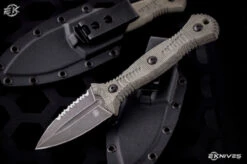 Bastinelli Knives "Telum" Fixed Blade Knife Green Micarta 2.75"M390 Dark Stonewash Serrated
