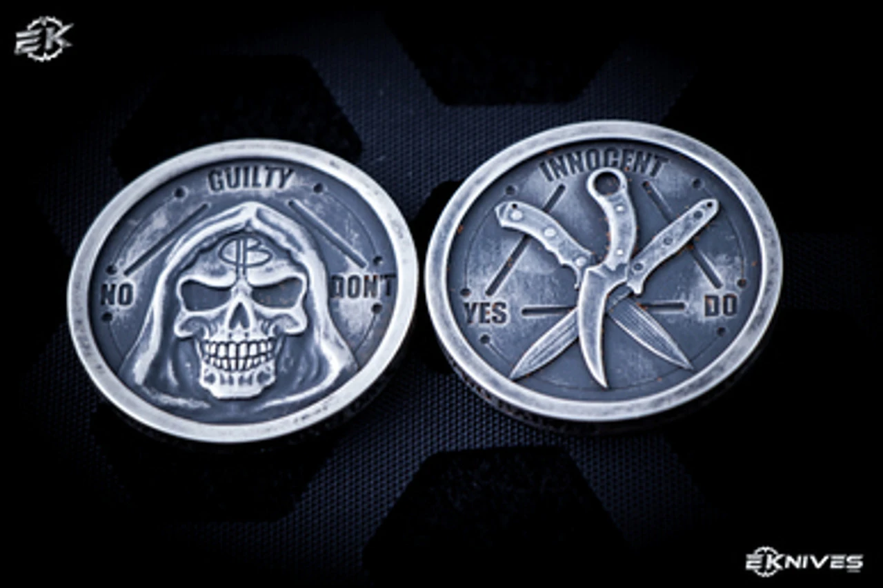 Bastinelli Knives Innocent/Guilty Coin Silver "2 Saints" 3 Bastinelli Knives Innocent/Guilty Coin Silver "2 Saints"