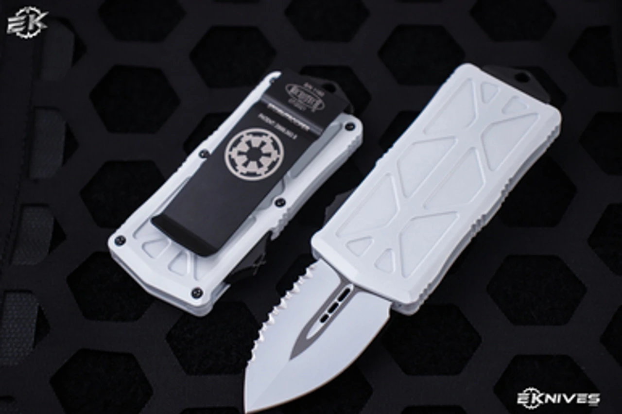 Microtech Exocet "Storm Trooper" OTF Automatic Knife/Money Clip 1.9" White Dagger Serrated 157-3ST 3 Microtech Exocet "Storm Trooper" OTF Automatic Knife/Money Clip 1.9" White Dagger Serrated 157-3ST