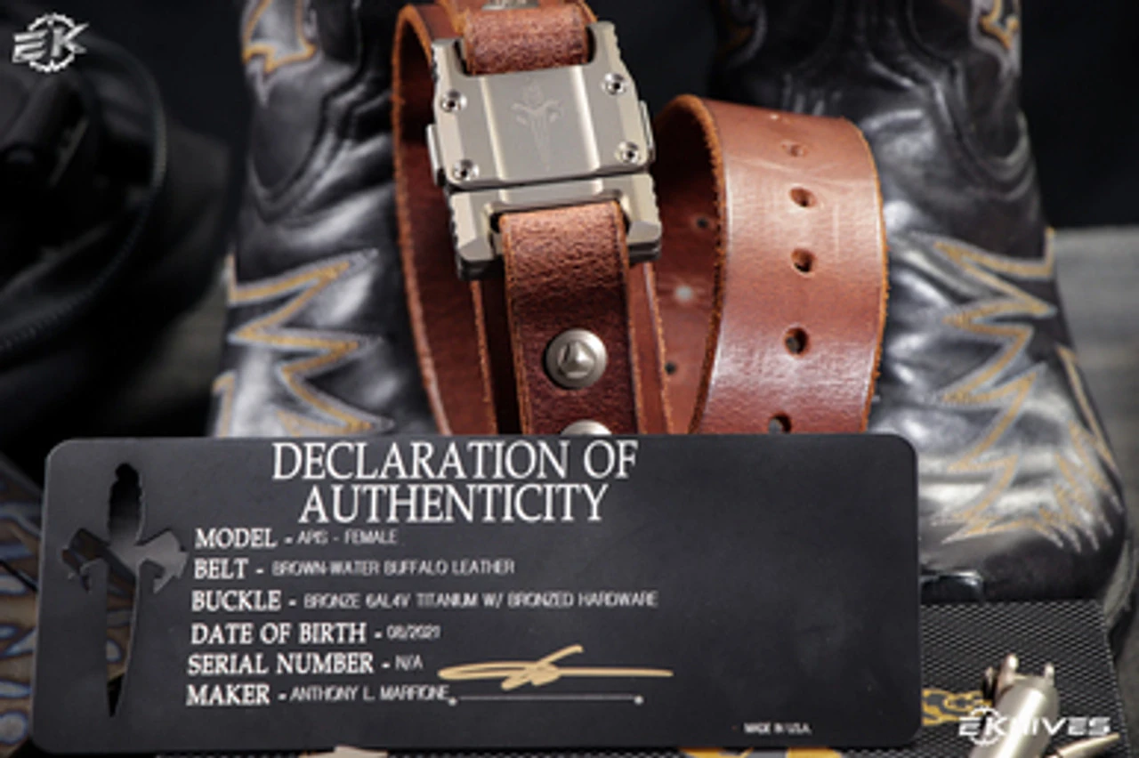 Marfione Custom "APIS" Belt (Womens) Brown Buffalo Leather W/ Titanium Bronzed Hardware 5 Marfione Custom "APIS" Belt (Womens) Brown Buffalo Leather W/ Titanium Bronzed Hardware - Image 3