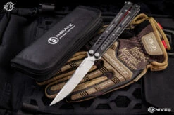 Maxace Banshee V2 Balisong Knife Black G10/Red Spacers 4.7" Satin Drop Point