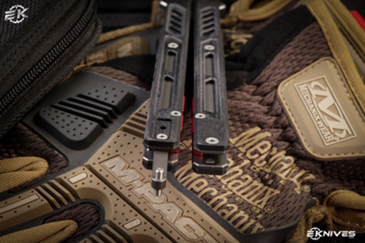 Maxace Banshee V2 Balisong Knife Black G10/Red Spacers 4.7" Satin Drop Point 5 Maxace Banshee V2 Balisong Knife Black G10/Red Spacers 4.7" Satin Drop Point - Image 3