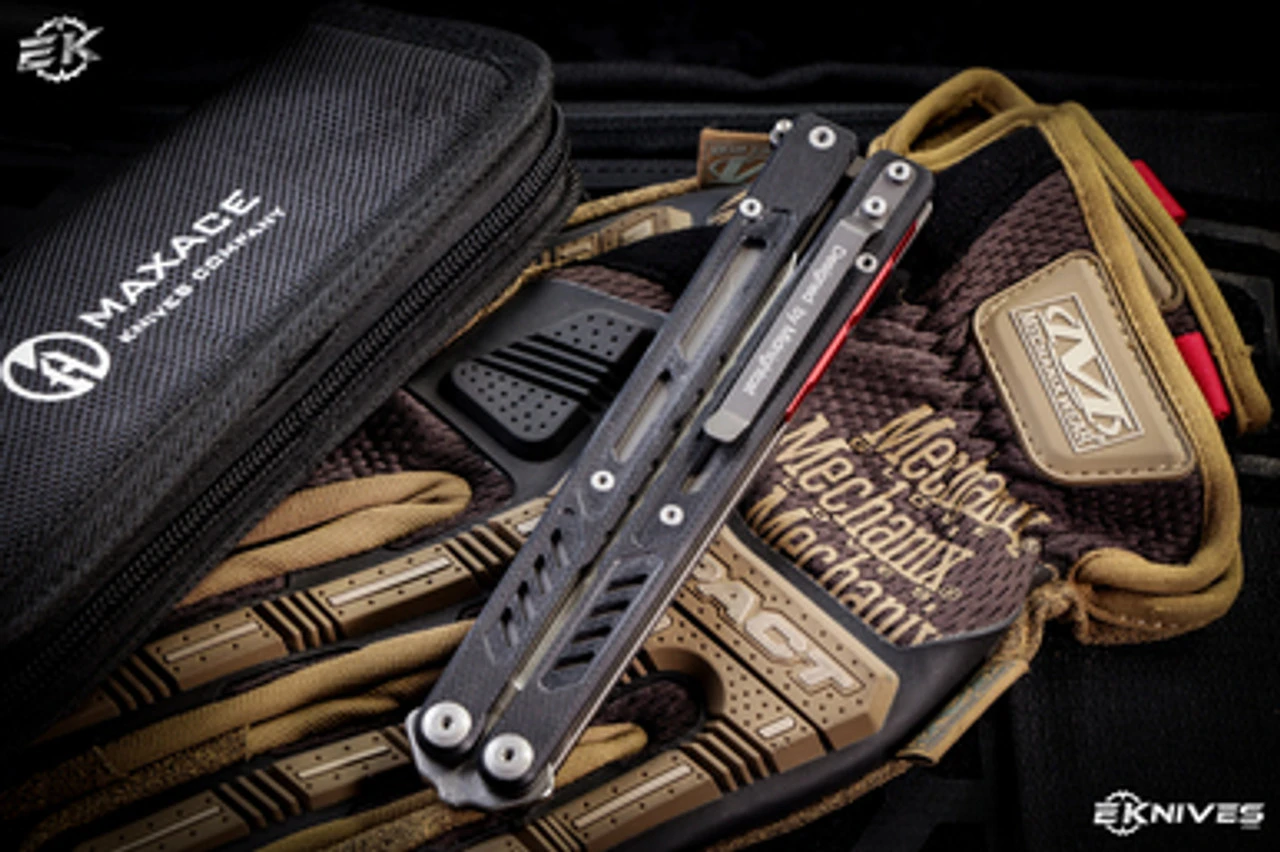 Maxace Banshee V2 Balisong Knife Black G10/Red Spacers 4.7" Satin Drop Point 6 Maxace Banshee V2 Balisong Knife Black G10/Red Spacers 4.7" Satin Drop Point - Image 4