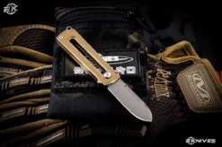 D Rocket Designs BarloX Manual Sliding OTF Bronze Al/Yellow G10 Knife 1.9" M390 Gunmetal PVD Katana